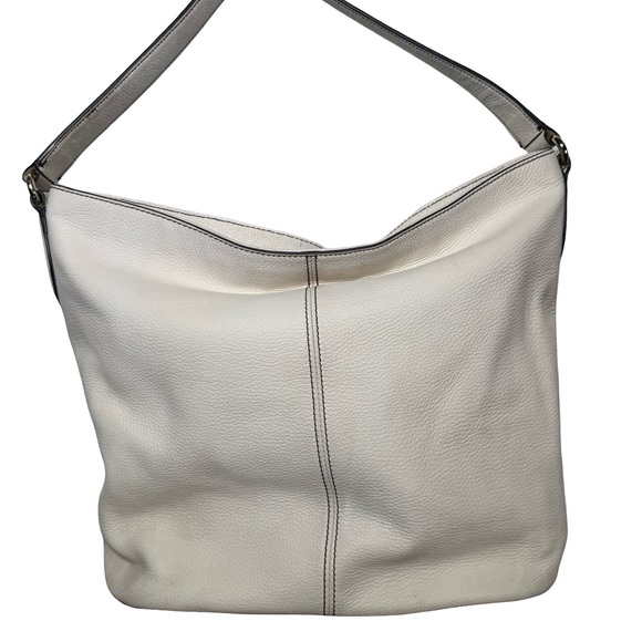 Cole Haan Hobo Leather Handbag White Reily Zip Drawstring Medium Shoulder Purse - Picture 4 of 11